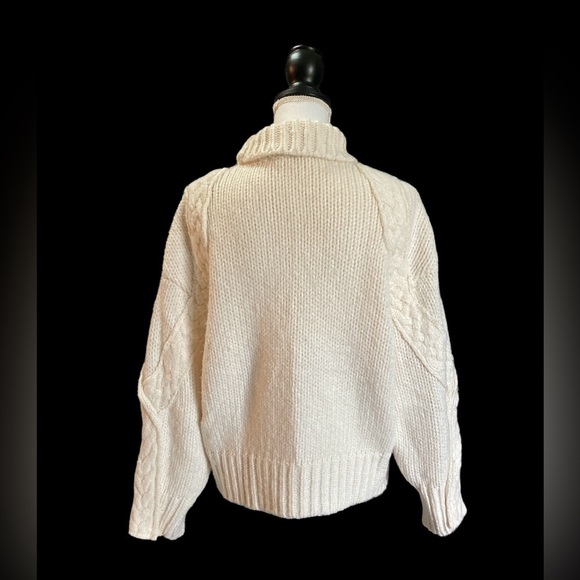 Zara White Ecru Chunky Cable Knit High Neck Oversized Sweater Sz S - Picture 2 of 5